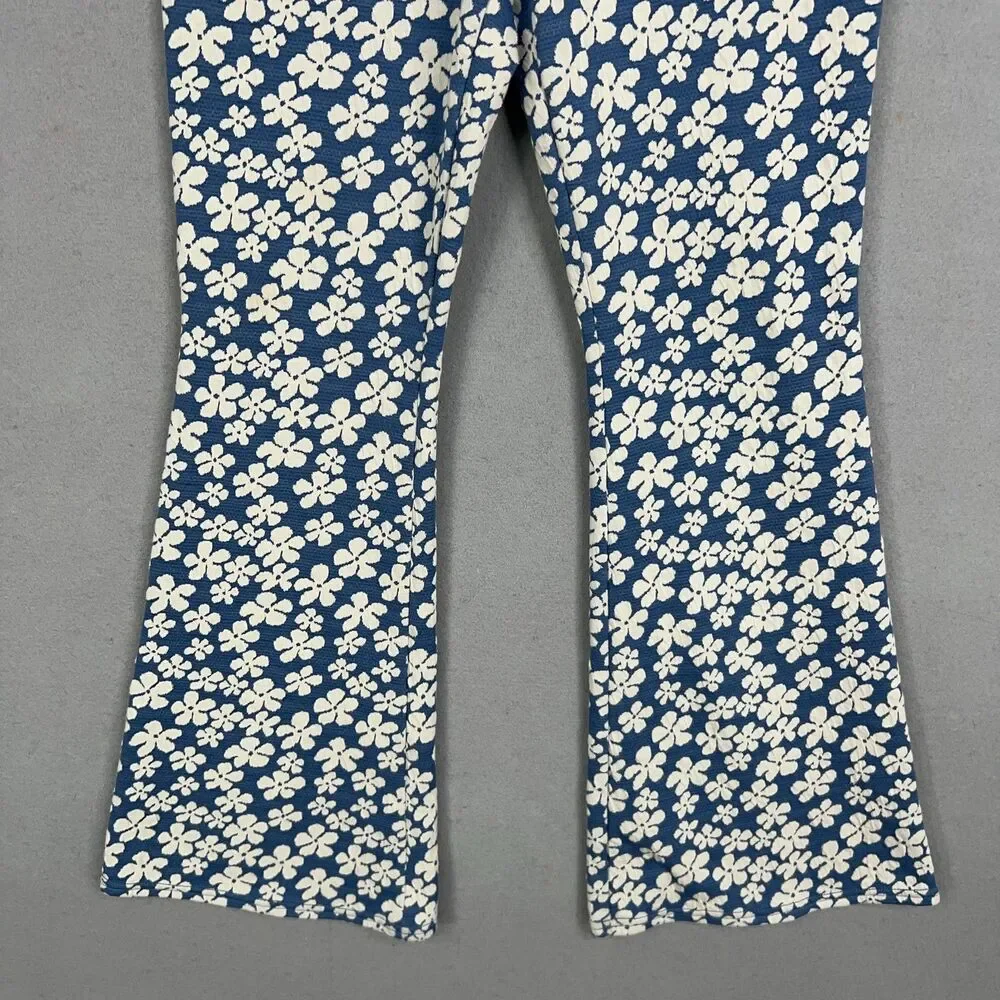 American Eagle Pants Womens Medium Blue White Floral Flare Retro Boho 90s Y2K - Picture 3 of 15